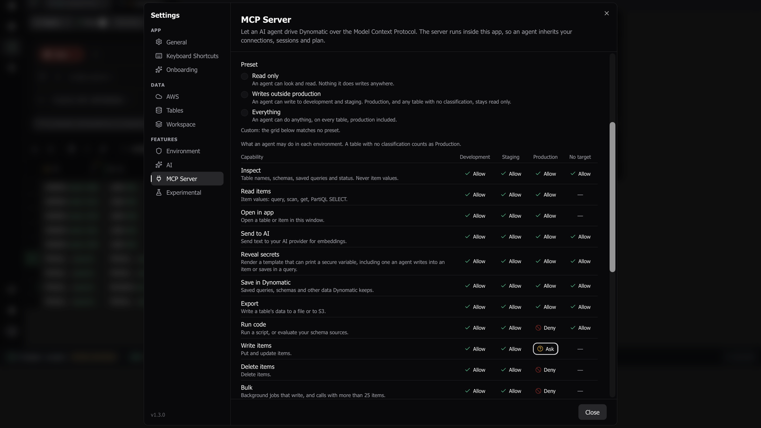 Agent permissions for the MCP server