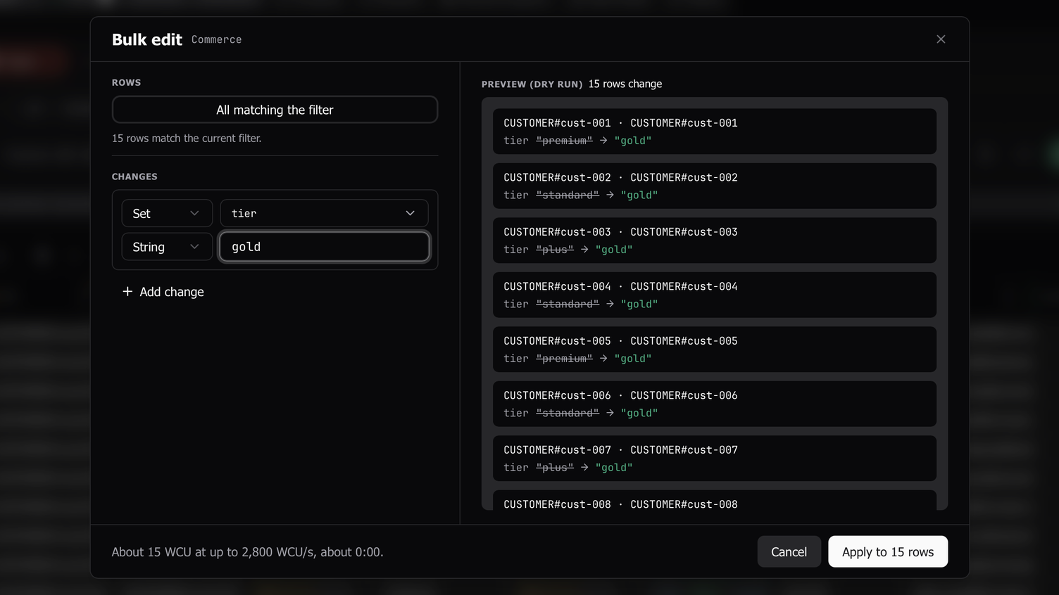 Bulk edit rows and commit as one transaction