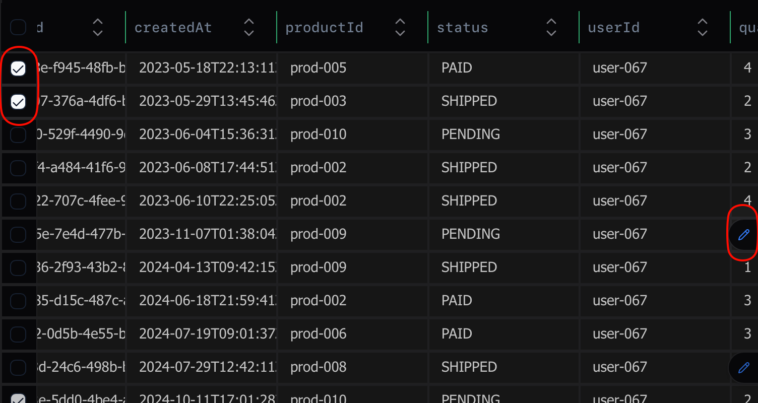 Pinned data-table columns and cell editing