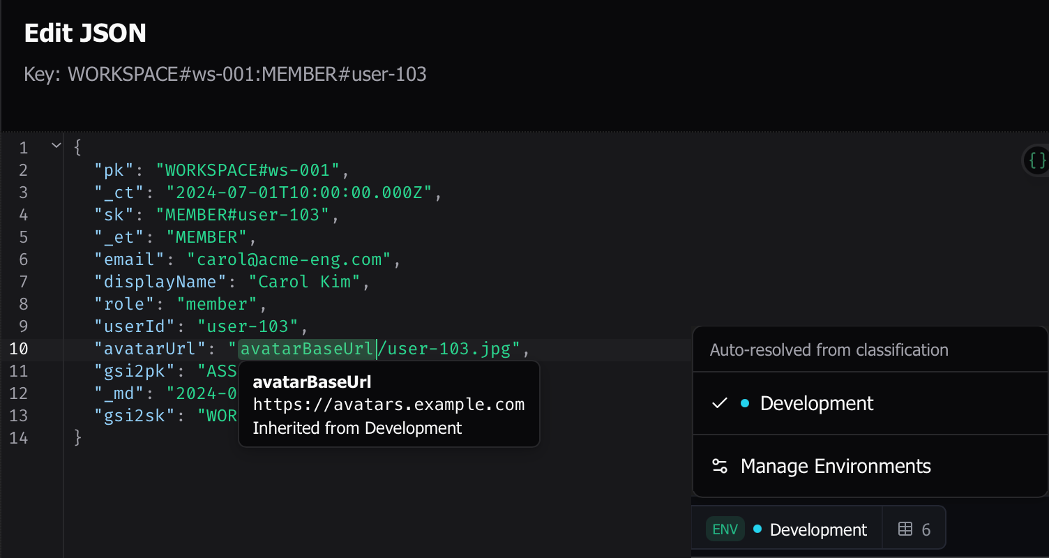 Environments and template variables