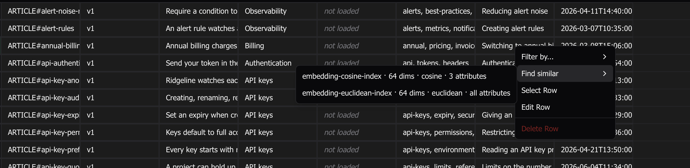 Find similar in the row context menu