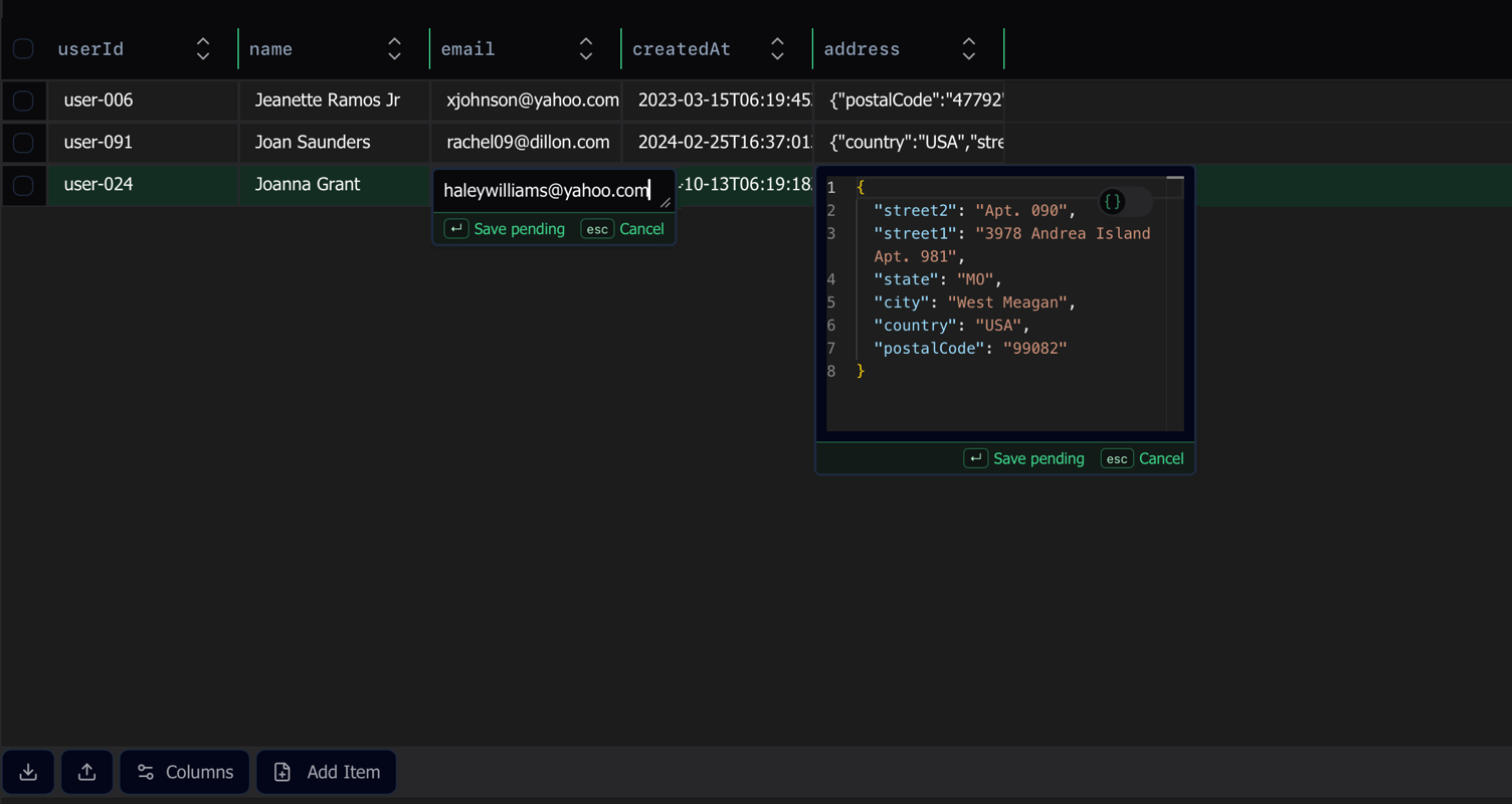 Hybrid cell editors in the data table