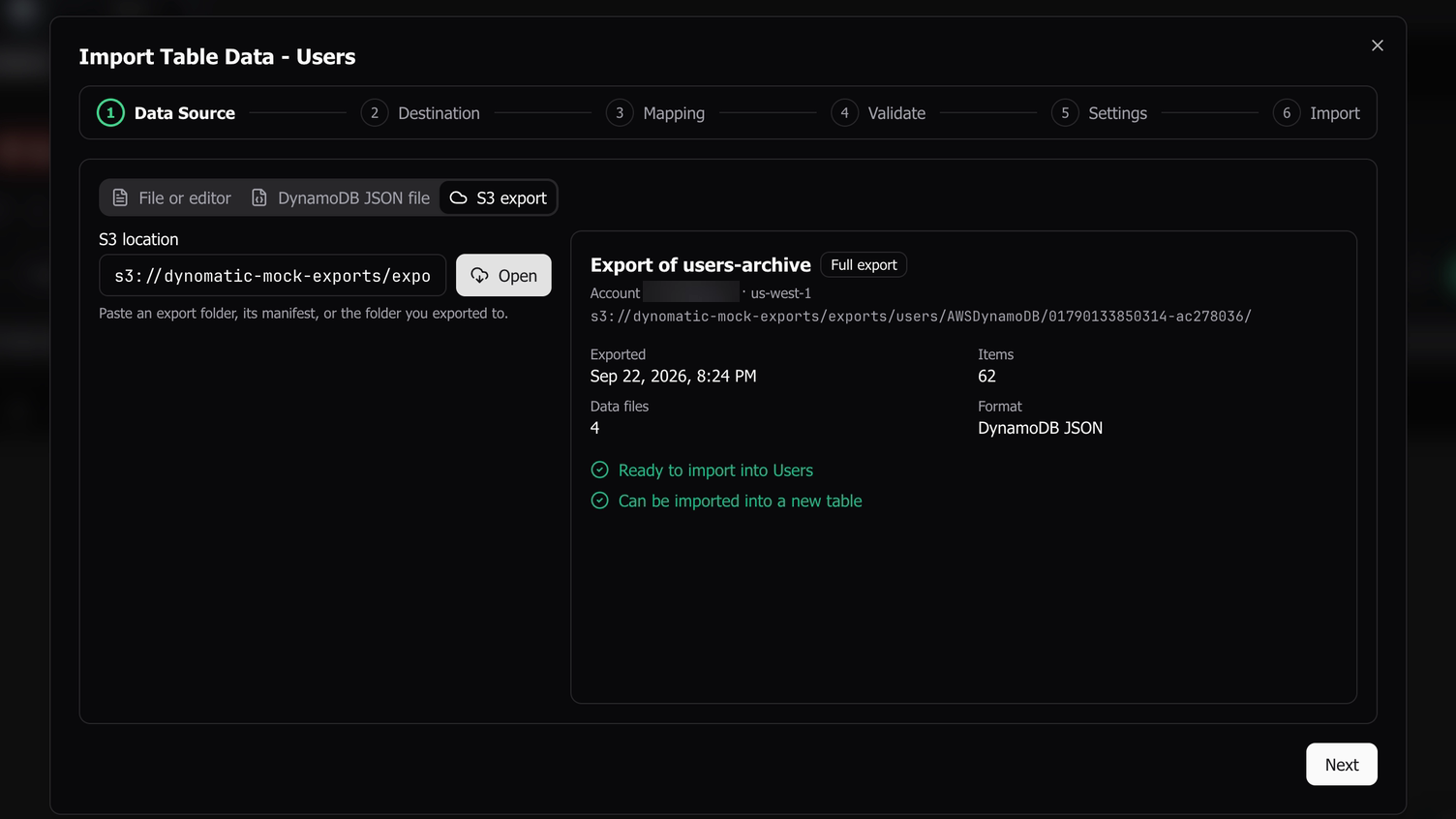 Import DynamoDB exports from S3 and JSON files