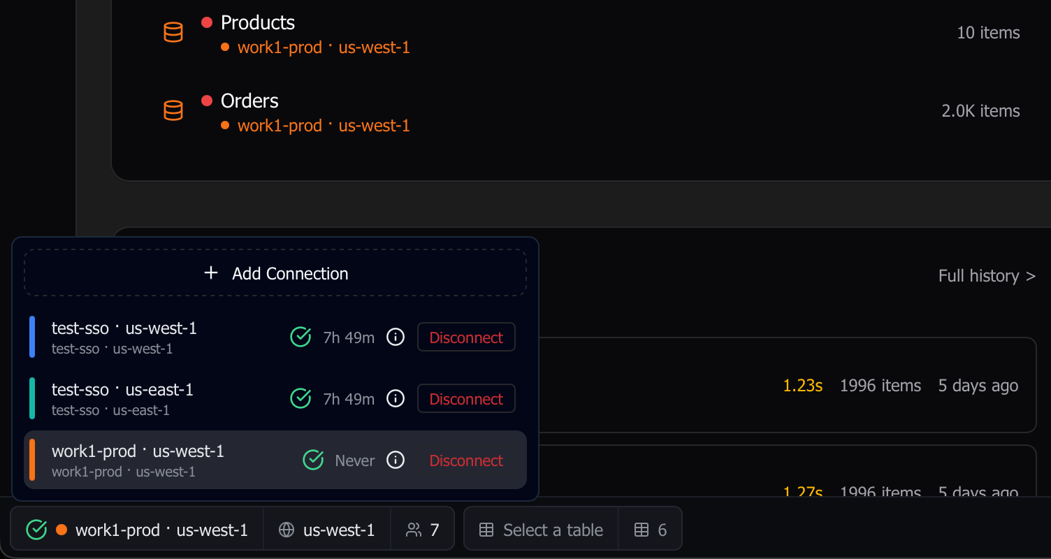 Multi-connection workspaces