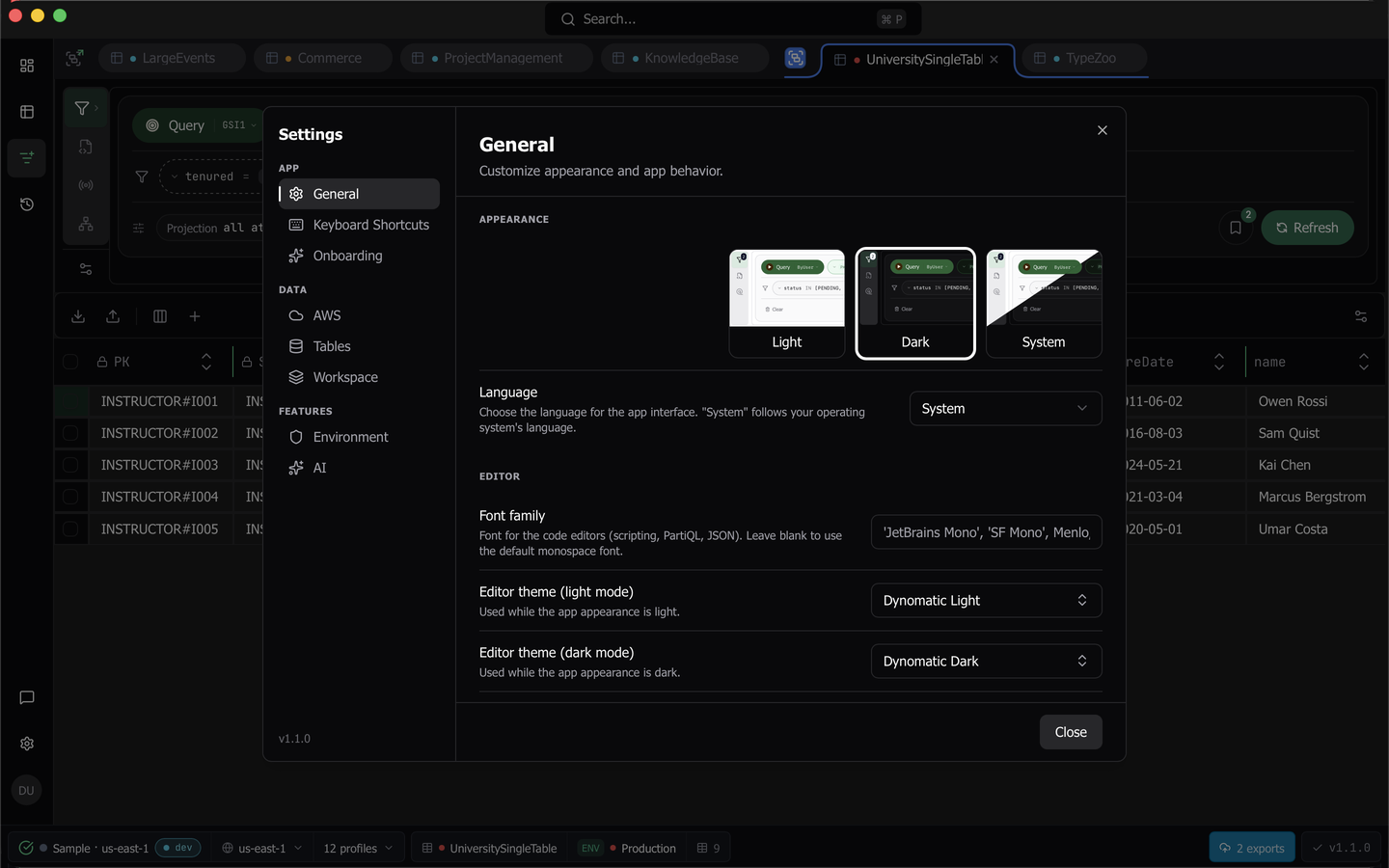 The General pane of the Settings dialog, with the theme picker cards