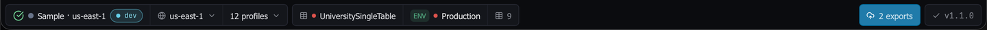 The status bar with the connections group, the profile count pill, and the region pill