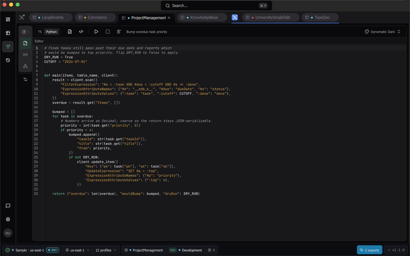 The script editor with the Python starter template in the buffer